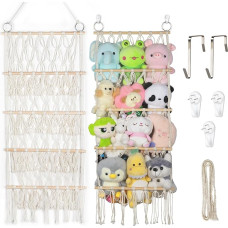 TROMEE 42 cm Wide Cuddly Toy Storage Stuffed Toy Cuddly Toys Plush Toy Storage Net Hammock Boho Macrame Organiser for Plush Toys Mesh Hammock