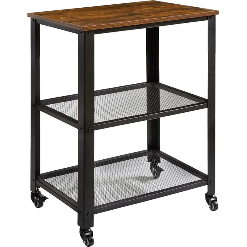 IBUYKE TMJ011H Serving Trolley, Kitchen Shelf, 60 x 40 x 81 cm, Trolley, Kitchen Shelf on 4 Wheels, Steel Frame, 3 Shelves, for Kitchen and Living Room, Industrial Design