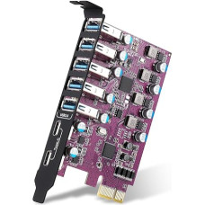 YEELIYA PCIe USB 3.0 Card 7 Port PCI Express USB 3.2 Gen 1 Expansion Card Connector for Desktop PC Windows and Mac OS