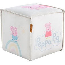 roba Pouf Cube in Velour for Chambre Enfant Peppa Pig - Solid et Doux - Tabouret Carré - Assise Stable dès 18 Months - Facile à Nettoyer - Beige / Motif Truie et Cochon