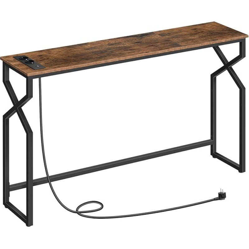 MAHANCRIS 114 cm Console Table, Side Table, with Power Strip and USB Ports, Narrow Entrance Table Behind the Sofa, Sofa Table, for Entryway, Living Room, Brown ACTHR113UE01