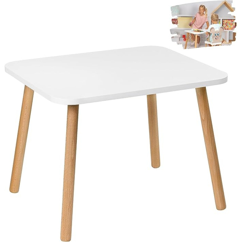 PlayPals Furniture Children's Table, Children's Table, White, Wooden Table for Children's Room, 50 x 70 x 46 cm, Gift for Children Aged 2, 3, 4, 5, 6, 7 Years, Self-Assembly Furniture - Table for