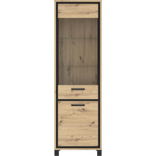 FORTE Trondheim 2 Door Display Cabinet Artisan Oak Combined with Black Oak, 64.4 x 209 x 41.5 cm