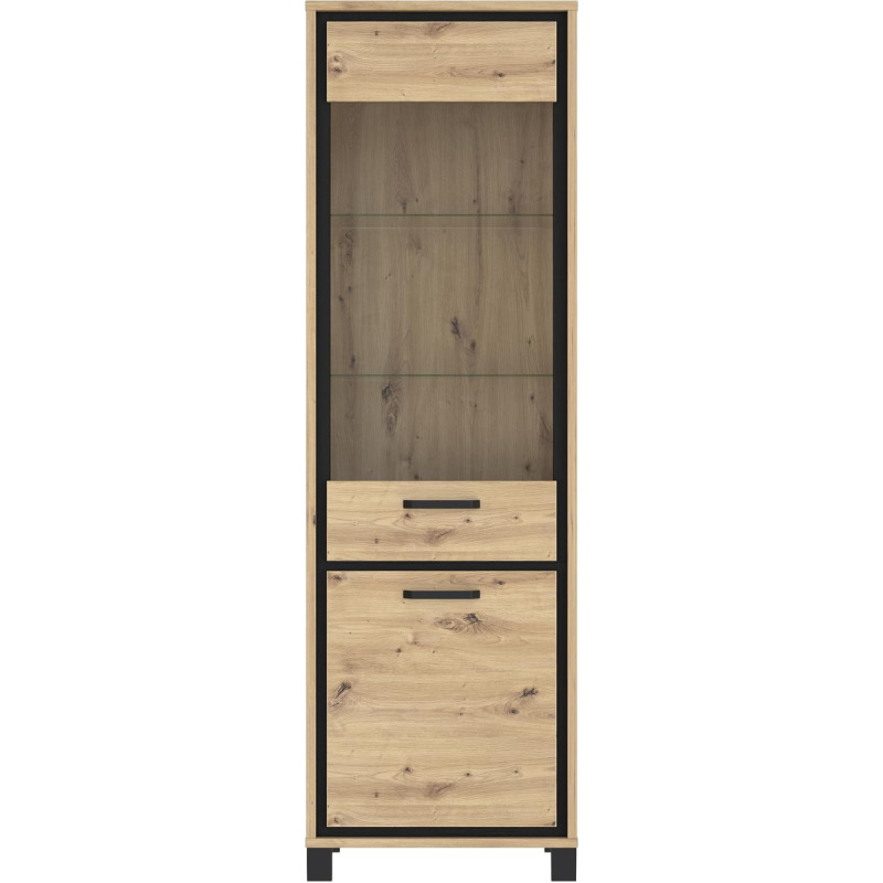 FORTE Trondheim 2 Door Display Cabinet Artisan Oak Combined with Black Oak, 64.4 x 209 x 41.5 cm