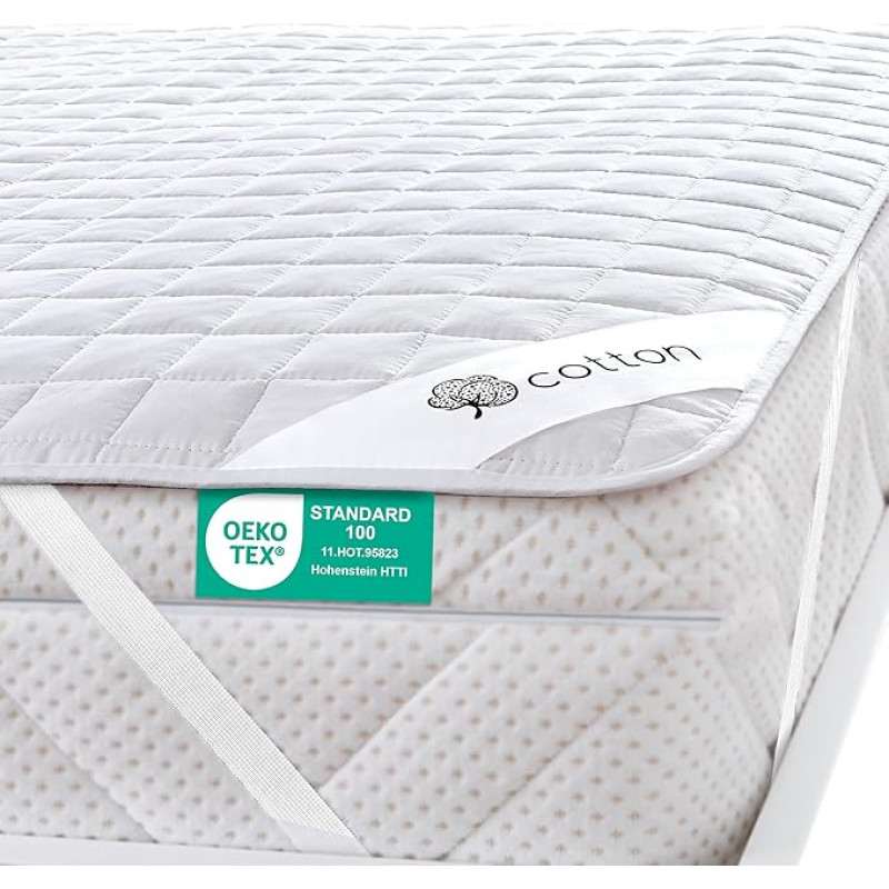 Fam Home Cotton Touch Mattress Protector, Natural and Breathable Mattress Topper, Practical and Durable Mattress Protector, Hygienic All-round Cover, Optimum Anti-dust Mite Cover