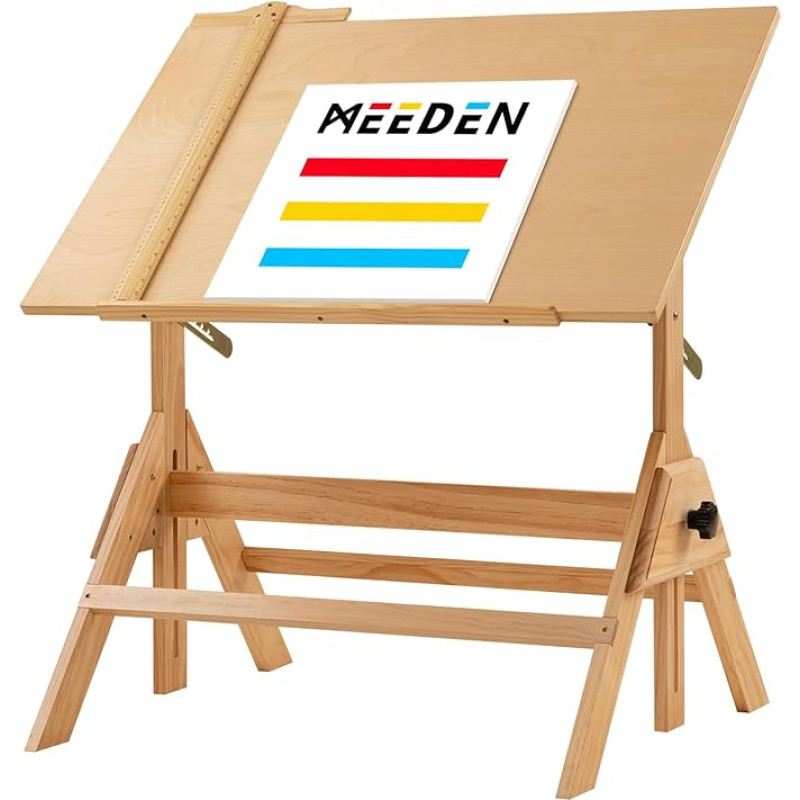MEEDEN Wooden Drawing Table, Artist Desk, 90 x 60 cm Writing Studio Desk, Craft Table with Adjustable Height, Painting Table for Artwork, Graphic Design, Reading