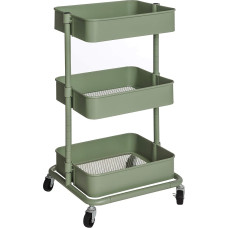 SONGMICS 3 Tier Storage Trolley Kitchen Rack with Wheels Shelves Height Adjustable Serving Trolley with 2 Brakes Easy Assembly for Bathroom Kitchen Office