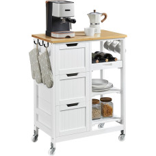 Yaheetech Movable Kitchen Islands Kitchen Trolley with 3 Drawers & 3 Storage Compartments Serving Trolley on Wheels with Brakes Trolley 67 cm L × 37 cm W × 84.5 cm H White