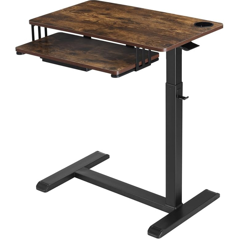 ETHU Bed Table with Wheels, Height-Adjustable Desk, Standing Desk with Keyboard Shelf and Concealed Wheels, 77 x 40 cm, Mobile Computer Desk for Home Office, Side Table with Hooks, Laptop Table