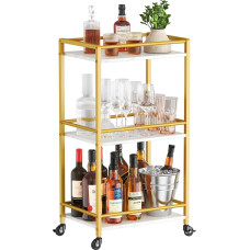 Lifewit Kitchen Trolley with 3 Levels, Serving Trolley with Wheels, Rolling Cart Bar Cart with Lockable Wheels for Kitchen, Living Room, Dining Room, Office, 43.2 x 30 x 81.5 cm, Gold