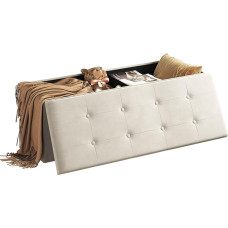 WOLTU Bench with Storage Space, 110 cm, Chest with Storage Space, 118 L, Foldable, Seat Box, Storage Box, Foldable, Bed Bench, Bedroom, Load Capacity up to 300 kg, Made of Velvet, Cream White