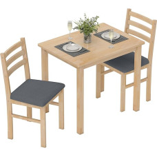 HOMCOM Wooden Dining Set 80 x 60 cm Dining Table with 2 Chairs Space-Saving Dining Room Set Rectangular Kitchen Table with Padded Dining Chairs for Small Room Dining Room Kitchen Natural Wood