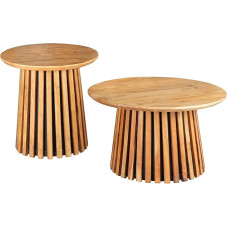 Riess Ambiente Valhalla Wood Round Coffee Tables 70 cm Natural Brown Acacia Solid Wood Living Room Table Design Modern Set of 2