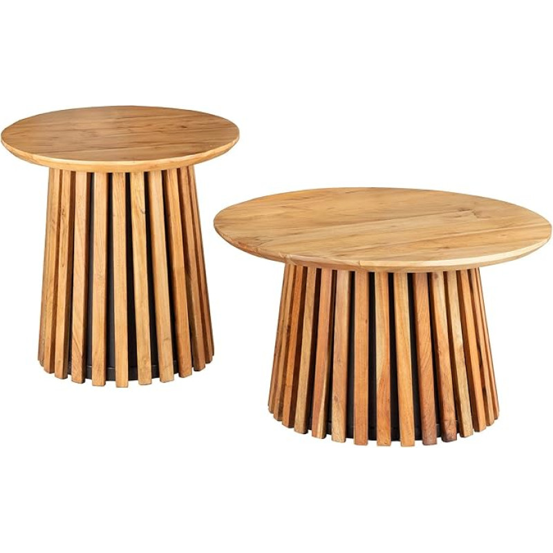 Riess Ambiente Valhalla Wood Round Coffee Tables 70 cm Natural Brown Acacia Solid Wood Living Room Table Design Modern Set of 2