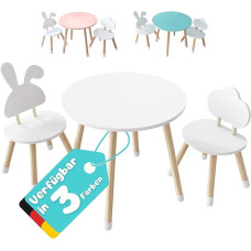KYWAI® - Children's Table with 2 Chairs, Wooden Seating Set, White, Small Table, Children's Seating Set, Children's Room, Bedroom, Nordic Style (White)
