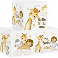 Clastyle Pack of 3 Dream Animal Children's Storage Box Fabric for Kallax Foldable Storage Basket Small Boys Girls Cupboard Organiser Wardrobe for Shelf, Giraffe, 30 x 30 x 30 cm