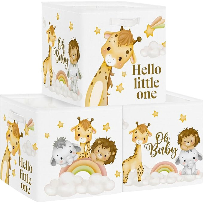 Clastyle Pack of 3 Dream Animal Children's Storage Box Fabric for Kallax Foldable Storage Basket Small Boys Girls Cupboard Organiser Wardrobe for Shelf, Giraffe, 30 x 30 x 30 cm