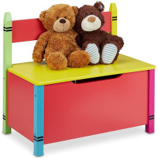 Relaxdays Children's Bench with Storage Space, Children's Chest Bench, HBD: 54.5 x 60 x 35 cm, MDF, Toy Chest with Lid, Colourful