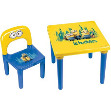 Minions My First Activity Childrens Table and Chair/Official Preschool Childs Desk and Chair, Age 3+, Bob/Kevin/Stuart 'Le buddies' Childrens Furniture Set, Strong Plastic Made in France Yellow/Blue