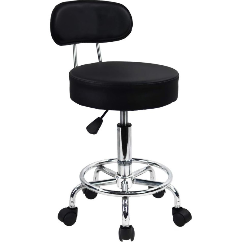 KKTONER Wheelchair Swivel Office Chair Height Adjustable Swivel Stool with Low Back and Footrest PU Leather Black