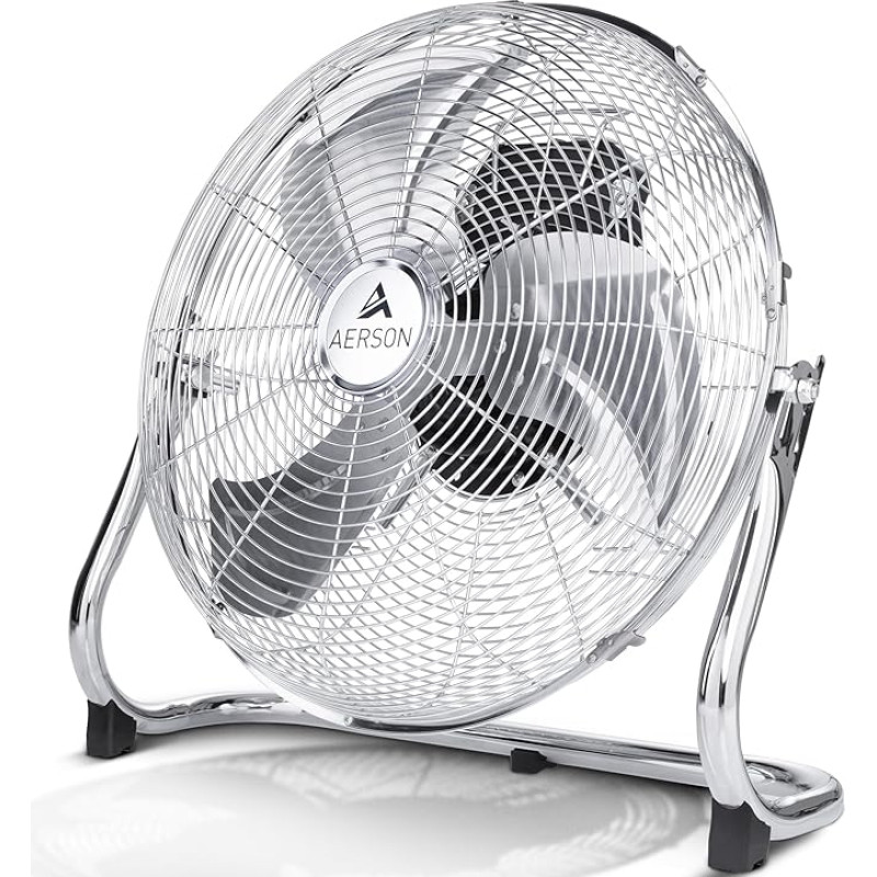 TRESKO AERSON Floor Fan 50 cm Wind Machine with 3 Power Levels 120 W Floor Fan High Air Flow Robust Metal Design Tilt Angle Approximately 110 degrees