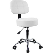 KKTONER Rolling Stool with Backrest Height Adjustable 50 - 64 cm PU Leather White
