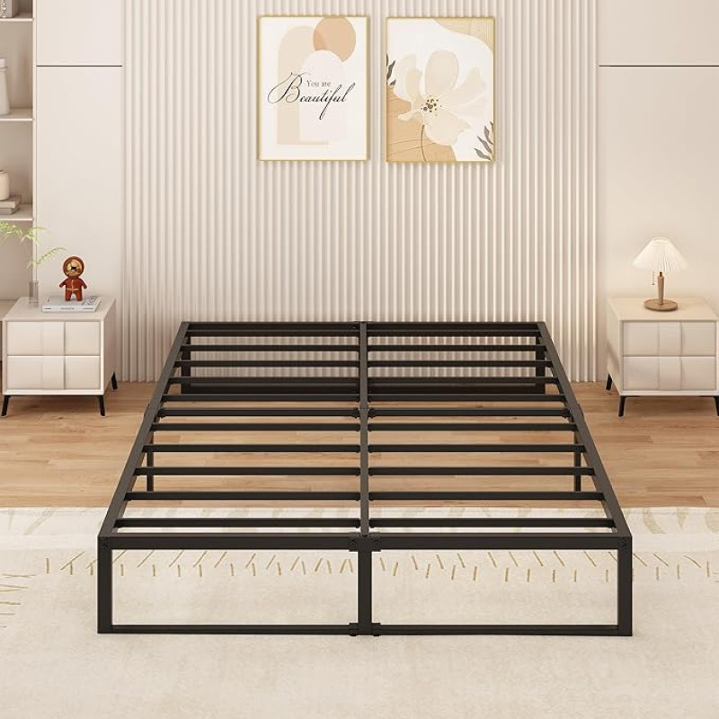 Yicensen Metal Bed 180 x 200 cm with Slatted Frame, Metal 36 cm Height, Double Bed Frame, Sturdy Easy Assembly, Black
