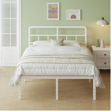 Lutown-Teen Double Bed 180 x 200 cm with Curved Headboard, Metal Bed 46 cm High, Bed 180 x 200 cm with Storage Space, Bed Frame Easy Assembly, Silent, White