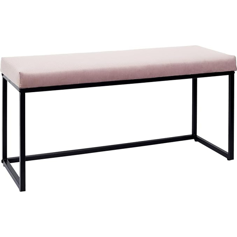 HOME DECO FACTORY HD6835 Pink Velvet Cotele Metal Bench - Iron, Textile - Polyester Padding - Polyurethane, Rose Powder, 100.00 x 39.00 x 49.00 cm