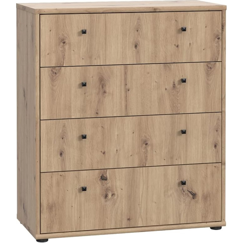 FORTE Tempra 2 Chest of Drawers with 4 Drawers, Engineered Wood, Artisan Oak Style, 73.7 x 85.5 x 34.8 cm (W x H x D)
