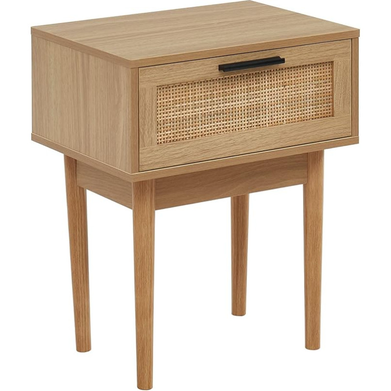 BAÏTA - Amana Oak Effect Rattan Weave Bedside Table 40 cm