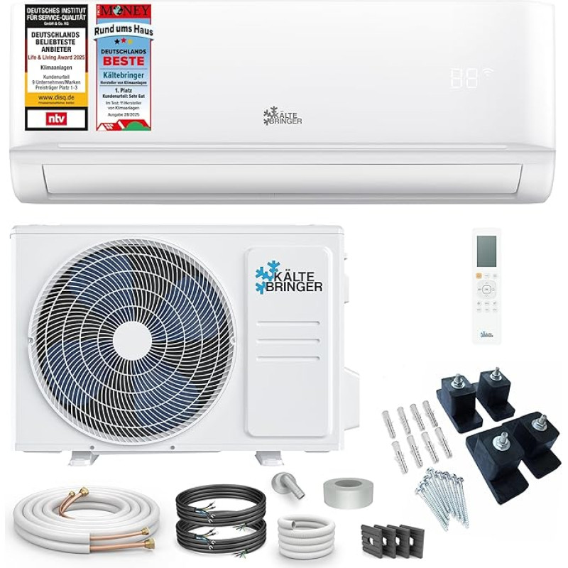Kältebringer Split Air Conditioner - 12000 BTU (3.5 kW) - Air Conditioner with Heating Function, WiFi & App, up to 55 m², Very Quiet - Set with 5 m Copper Cable, Refrigerant R32, Mounting Material,