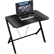 DEILALY Gaming Desk 90 cm Small Computer Desk Office Table Desk Workstation PC Table Surface with Carbon Fibre Effect Carbon Steel Leg Flat Corner Desk Black