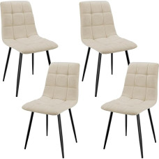 JIJIAN Set of 4 Dining Room Chairs, Padded Chairs with Linen Fabric and Black Metal Legs, Checkerboard Pattern, Dining Room Chairs for Dining Room, Living Room, Bedroom, Kitchen, Lounge, Reception