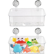 Bath Toy Storage Shower Caddy - Set of 2 Bath Toy Organiser, Bath Toy Storage - Self-Adhesive Shower Shelf with Suction Cup (no drilling), Transparent