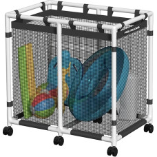POOL FELLOWS Pool Storage Container, 397 Litres, 62 x 92 x 96 cm, Holder for Noodles, Toys, Floats, Towels, Mesh Organiser for Swimming Equipment, Basic Style