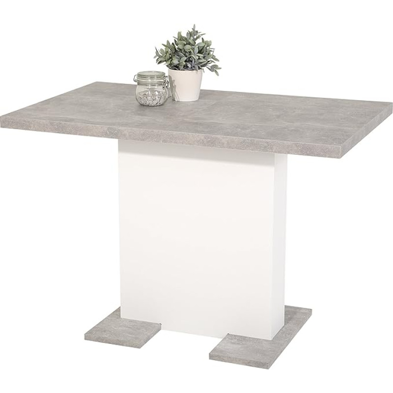 Hela Tische, Britt Column Dining Table, Melamine-Coated Wood Fabric, Concrete Look, Extendible 110-150 x 69 x 76 cm