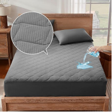 SONIVE Cover Thin Mattress Protector 200 x 200 cm Waterproof, Oeko-Tex Certified Mattress Topper Breathable, Quilted Mattress Topper up to 38 cm Height, Grey