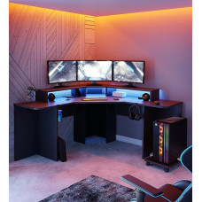 Forte Tezaur Corner Desk for Gamers Including RGB Lighting, Wood Composite, Matte Black, W x H x D: 160 x 91 x 160 cm