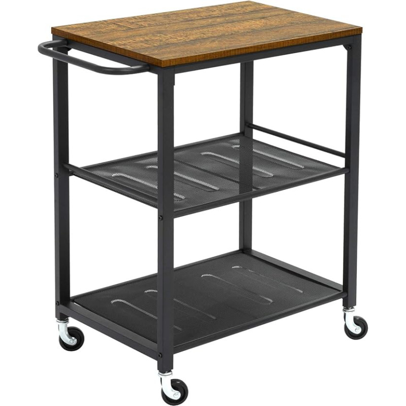 Meerveil Küchenwagen, Servierwagen auf 4 Rollen Bremse und 3 Böden ,Küchenregal mit Metallrahmen, Handlauf Design Rollwagen für Küche und Wohnzimmer, 60 x 40 x 78,5 cm, Industriestil