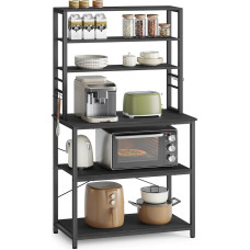 VASAGLE Coffee Bar 80cm Baker's Rack for Kitchen with Storage 6 Tier Kitchen Shelves with 6 Hooks Microwave Stand Industrial Charcoal and Black UKKS019B22