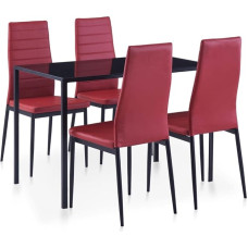 vidaXL Dining Room Table Set with 4 Chairs Wine Red 5-Piece Set