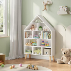 WOLTU KR010 Children's Bookcase Standing Shelf House Shape Shelf Children's Shelf Storage Shelf for Children Nursery Shelf with 5 Levels Toy Organiser Toy Rack White