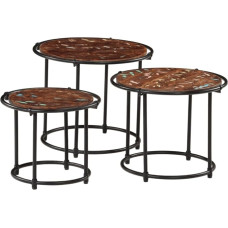 Satztische 3 Stk. Recyceltes Massivholz - Set of 3 Nesting Tables with Recycled Solid Wood for Living Room, Bedroom Office Unique Handmade Coffee in Teak, Mango, Pine Beech - Stackable Side Tables