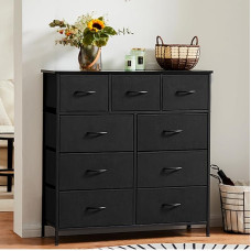 DUMOS Chest of Drawers with Drawers - Chest of Drawers & Sideboards Suitable for Bedroom, Chest of Drawers with 9 Drawers, Fabric Chest of Drawers with Sturdy Steel Frame, Ideal for Bedroom, Living