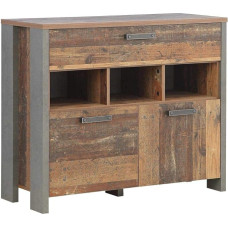 Forte Clif Wooden Chest of Drawers with 2 Doors and 1 Drawers, Vintage Wood / Concrete Look, Dark Grey, 41.6 x 106.7 x 86.3 cm