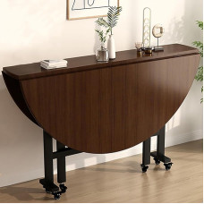 Moderner runder klappbarer Esstisch mit 6 Rollen, ausziehbarer Küchentisch, platzsparendes Design für Restaurants & Zuhause, Walnussholz-Finish, 100 x 75 cm