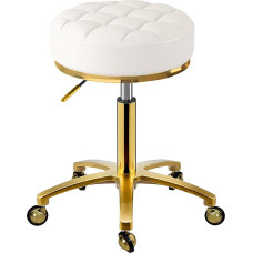 XCRFKGW Rolling Stool, Gold Stool with Wheels, Round Swivel Stool, Height Adjustable 43-55 cm, Comfort PU Leather Office Stool, Work Stool, Maximum Load 150 kg, Makeup Stool for Massage, Salon, Spa