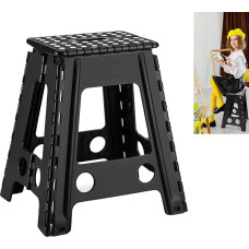 45 cm Folding Step Stool, Folding Stool for Children and Adults, Portable and Foldable Folding Stool, Footstool, Non-Slip Children's Plastic Stool for Kitchen, Bathroom and Living Room (Black)