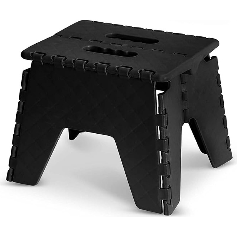 HTUK® Heavy Duty Compact Plastic Step Stool Non-Slip Kids Teens with Carry Handle for Home Kitchen Workplace (Black)